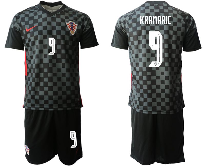 Men 2020-2021 European Cup Croatia away black #9 Nike Soccer Jersey